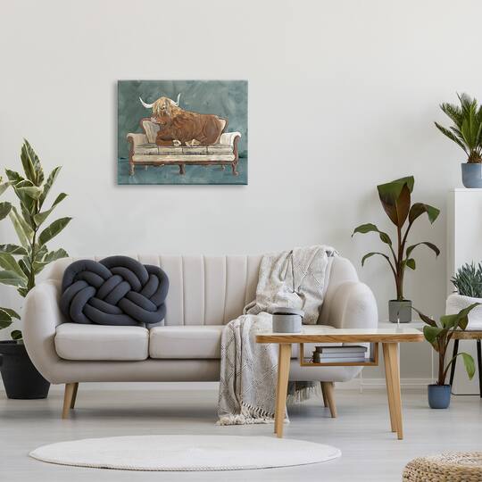 Stupell Industries Shaggy Cattle Resting Living Room Couch Green Gray Canvas Wall Art